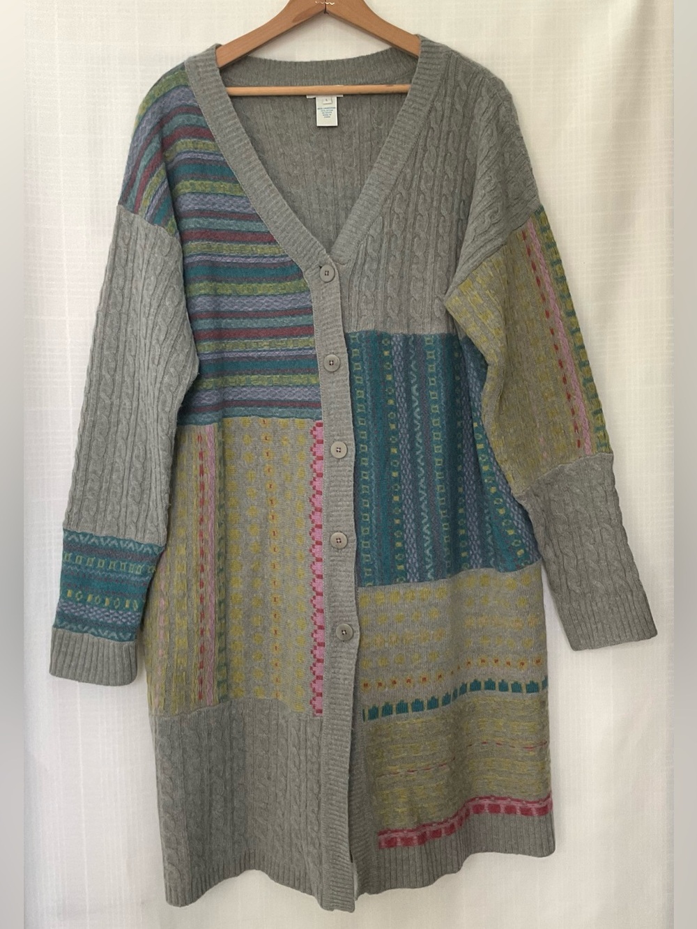 Sundance Gray & multi color duster length lambswool blend cardigan